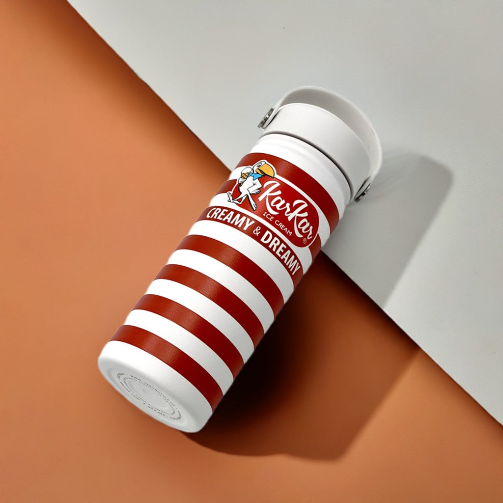 custom water bottle with red wrap around printing